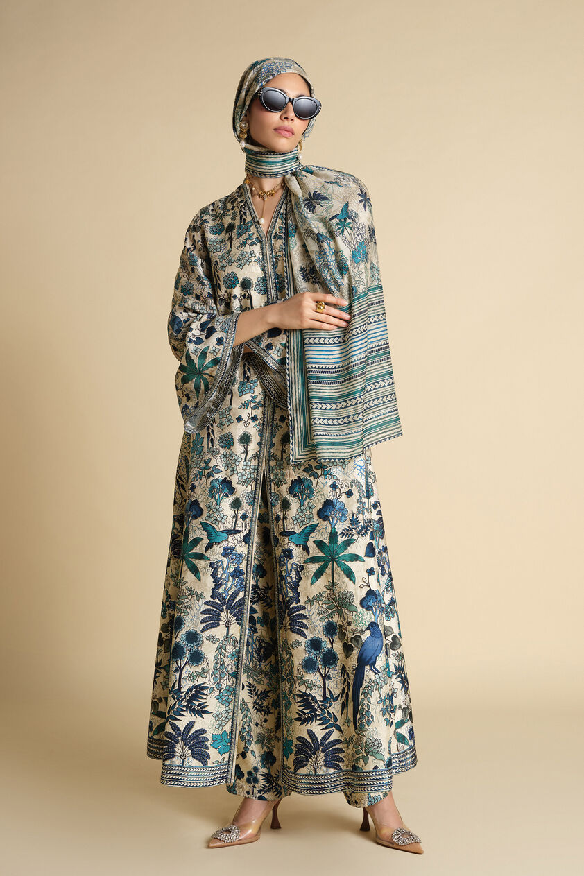 Avis Printed Silk Stole - Ivory, Beige, image 2